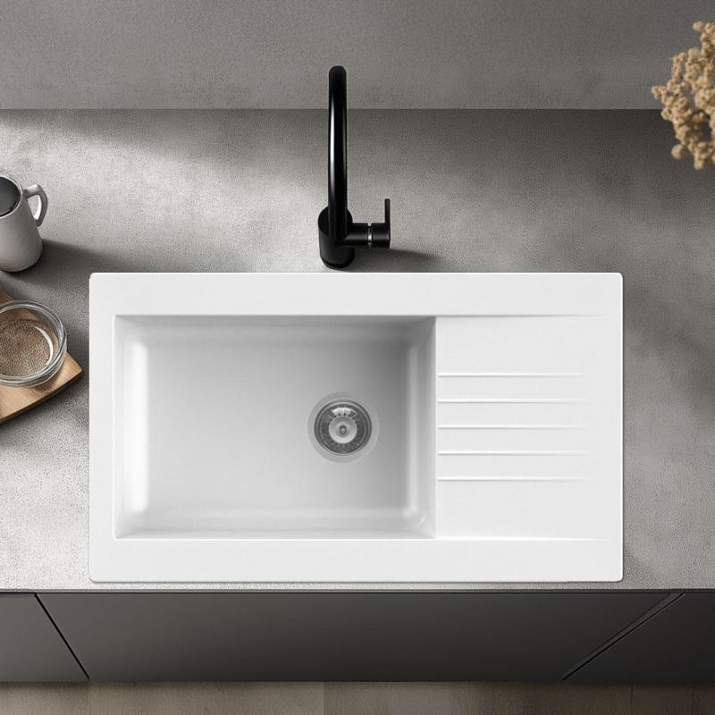 Ausmann Fibre nagy fehér műanyag mosogató, megfordítható, csepegtetős, beépíthető, 86x50 cm 1208956782