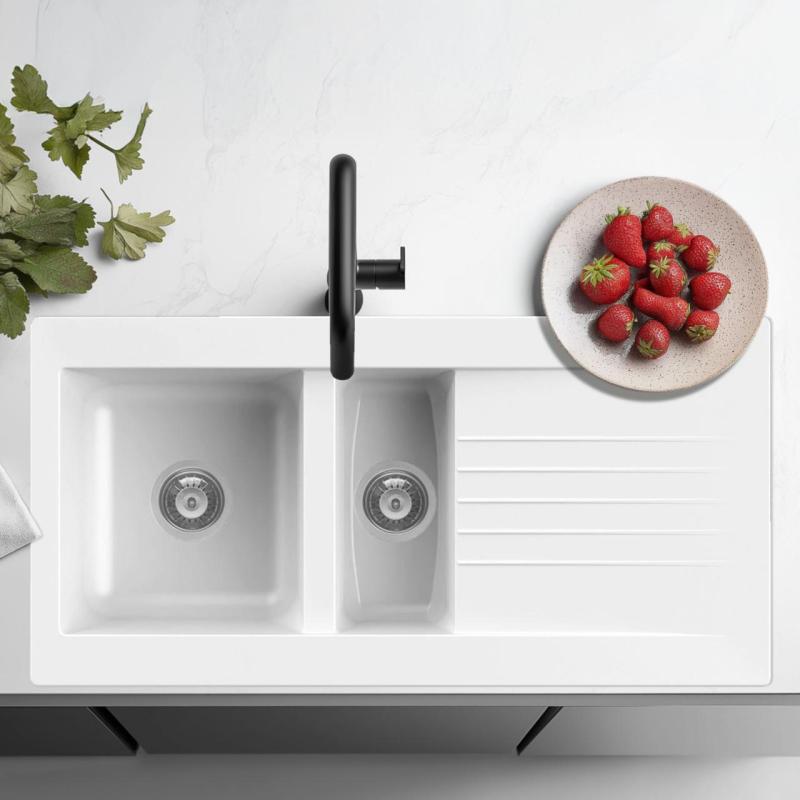 Ausmann Fibre 1,5 fehér műanyag mosogató, megfordítható csepegtető tálcával, 100x50 cm 1208956786