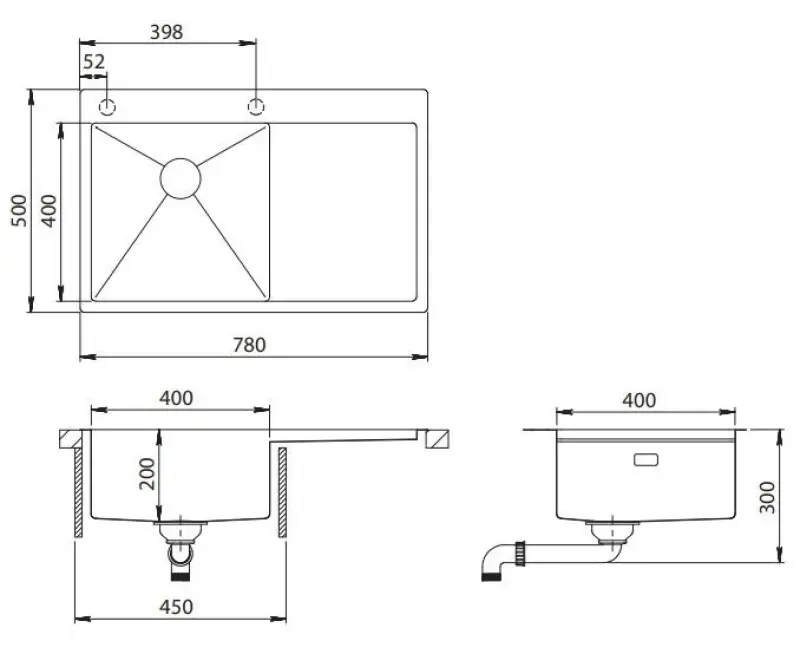 Ausmann Turt koperen spoelbak met afdruipgedeelte rechts 780x500mm opbouw en vlakbouw 1208956943

Ausmann Turt réz mosogató medencével, jobb oldali csepegtető résszel, 780x500 mm, felületi és