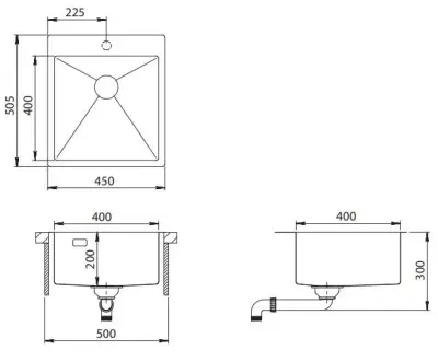 Ausmann Turt réz mosogató 450x505mm csaptelep hellyel alsó, sík és felső beépítéshez 1208956959