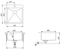 Ausmann Turt gun metal mosogató 450x505mm csaptelep nyílással, aláépíthető, síkbeépíthető és felépíthető 1208956960