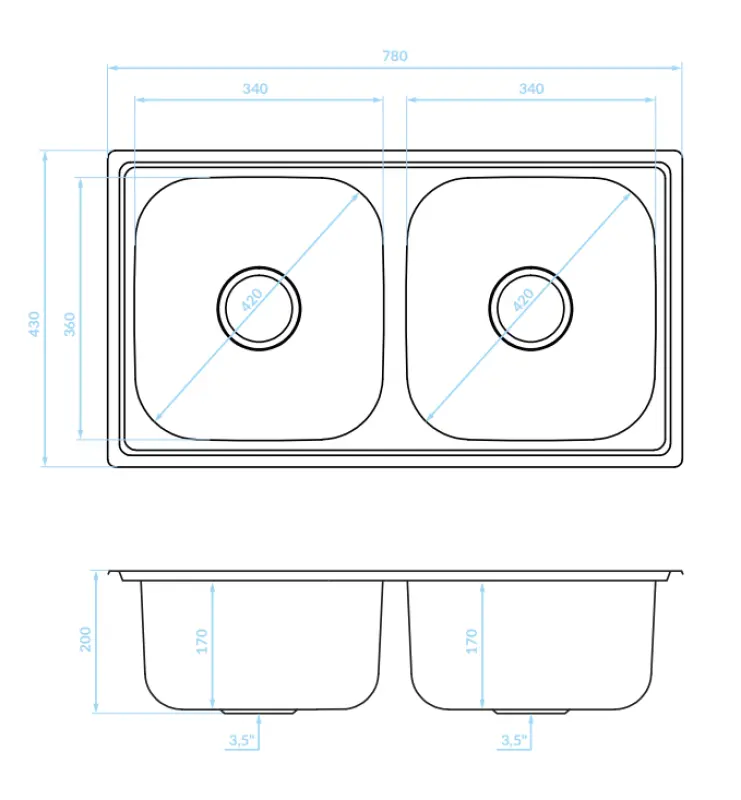 Ausmann Basic dupla rozsdamentes acél mosogatótálca 78x43 cm szifonnal 1208956995