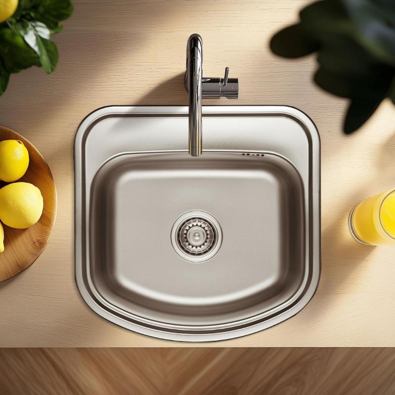 Ausmann Basic rozsdamentes acél felépítmény mosogató 49x47 cm csapkivágással, szifonnal együtt, 1208956997