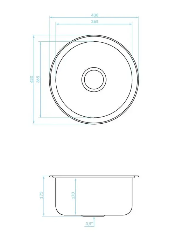 Ausmann Basic kerek rozsdamentes acél mosogató 43 cm beépítéssel, szifonnal együtt 1208956999