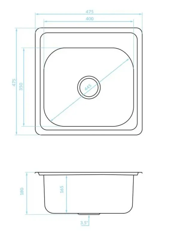 Ausmann Basic rozsdamentes acél felépített mosogató 48x48 cm csaptelephellyel, szifonnal együtt 1208957000