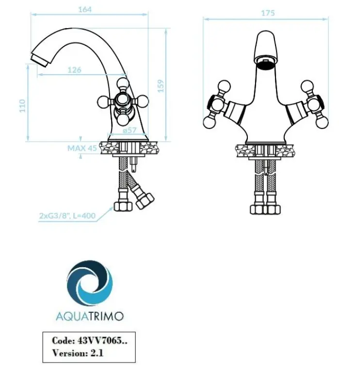 AquaTrimo Vivaldi klasszikus krómozott mosdócsaptelep, beleértve a mosdó dugót 43VV7065CM