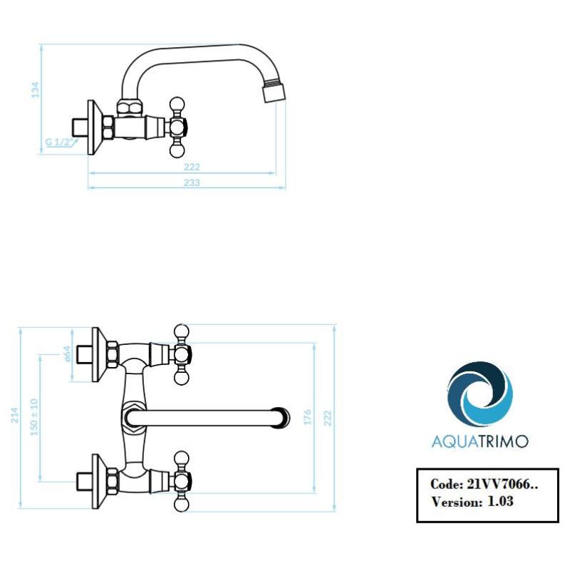 AquaTrimo Vivaldi klasszikus konyhai fali csaptelep felső kifolyással króm 21VV7066CM