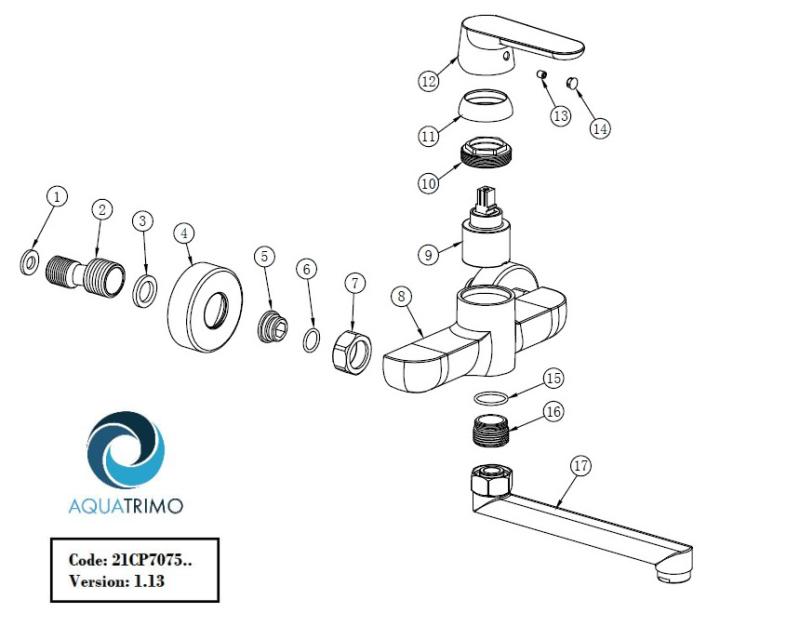 AquaTrimo Chopin fekete fali csaptelep alsó kifolyóval 235mm 21CP7075SW