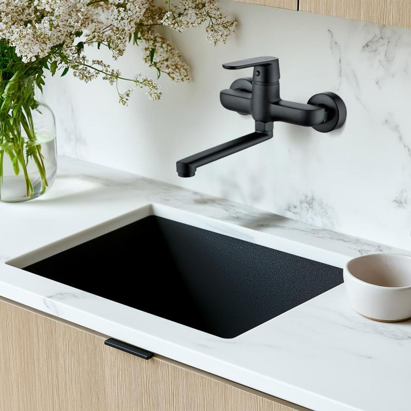 AquaTrimo Chopin fekete fali csaptelep alsó kifolyóval 235mm 21CP7075SW