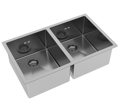 Ausmann Oder dubbele roestvrijstalen spoelbak 76x45cm met 2 bakken van 34x40, geschikt voor vlakbouw, onderbouw en opbouw, extra diep 22cm 1208957116