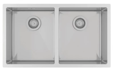 Ausmann Oder dubbele roestvrijstalen spoelbak 76x45cm met 2 bakken van 34x40, geschikt voor vlakbouw, onderbouw en opbouw, extra diep 22cm 1208957116