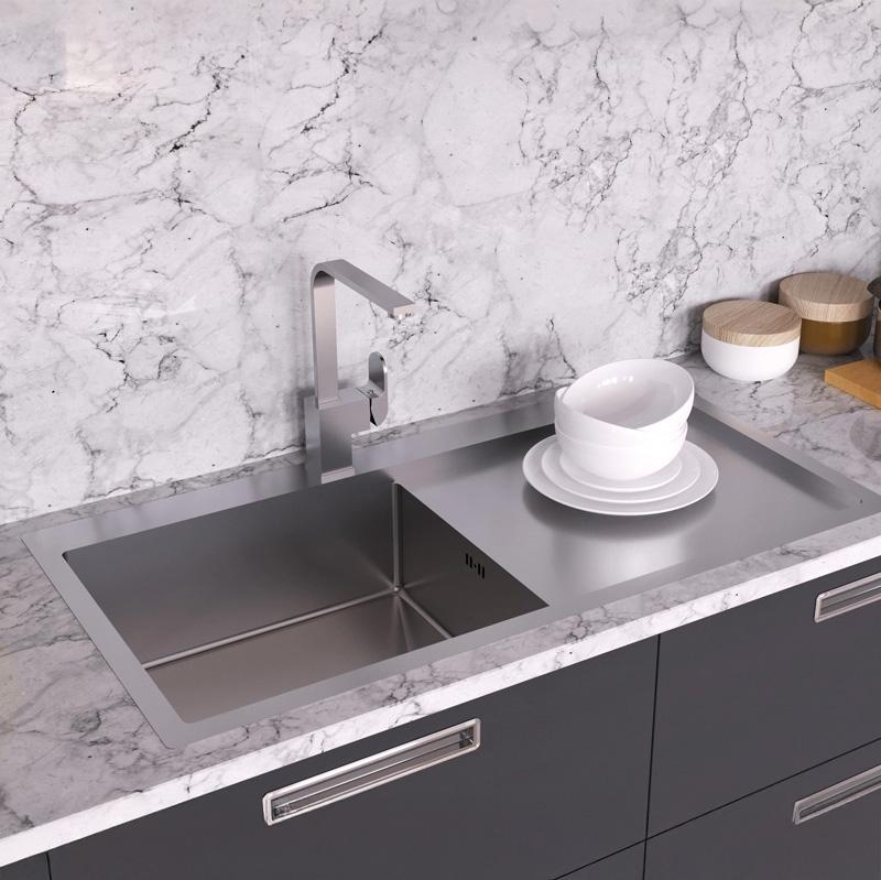 Ausmann Oder Blue grote roestvrijstalen spoelbak 100x51cm voor vlakbouw en opbouw met afdruipgedeelte 1208957124