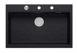 Quadri matt fekete hard rock gránit felépítésű nagy mosogató 76x50cm tartozékokkal 1208957201
