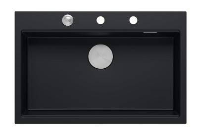 Quadri matt fekete hard rock gránit felépítésű nagy mosogató 76x50cm tartozékokkal 1208957201