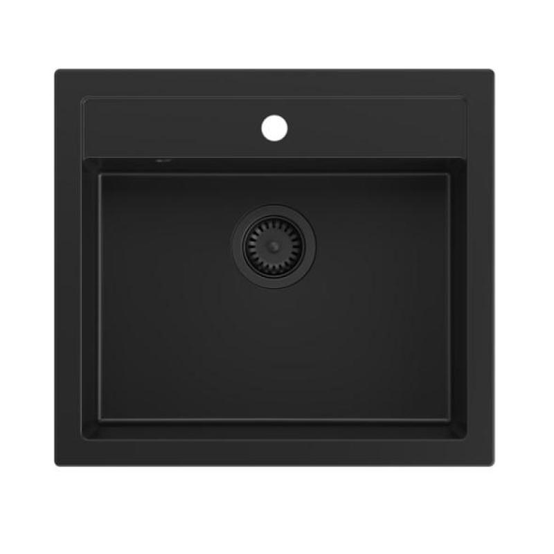 Quadri boerderij landelijke inbouw of opbouw granieten gootsteen mat zwart 595x540mm 1208957208