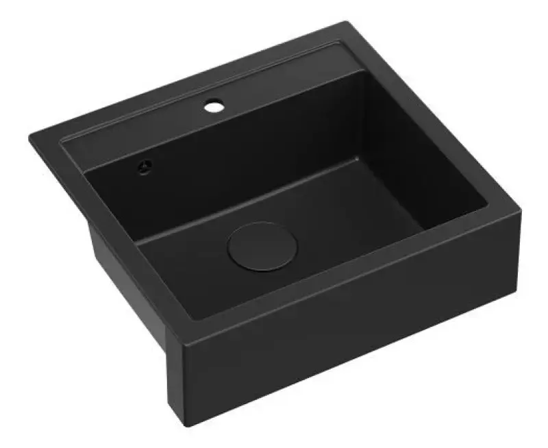 Quadri boerderij landelijke inbouw of opbouw granieten gootsteen mat zwart 595x540mm 1208957208