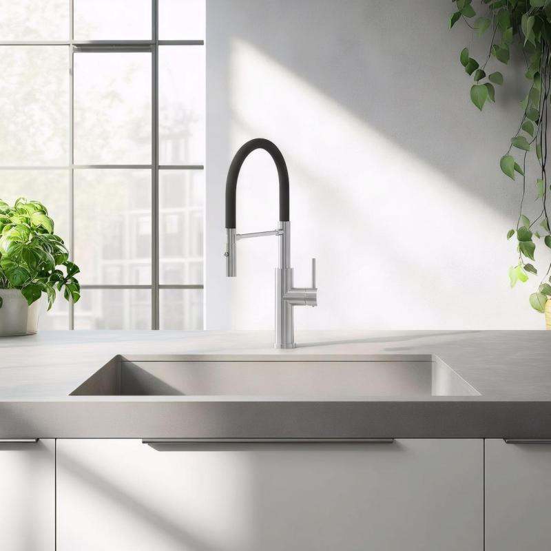 Quadri Chester keverőcsaptelep rugalmas kifolyóval és 2 sugárfajtás zuhannyal, rozsdamentes acél 1208957226