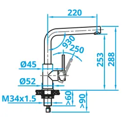 Caressi Basic Line RVS ééngreeps keukenmengkraan met uittrekbare uitloop CABL003I U ECO 1208957246