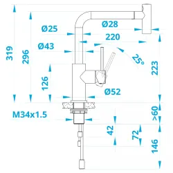 Caressi Basic Line RVS ééngreeps keukenkraan met uittrekbare uitloop CA122I U ECO 1208957247
