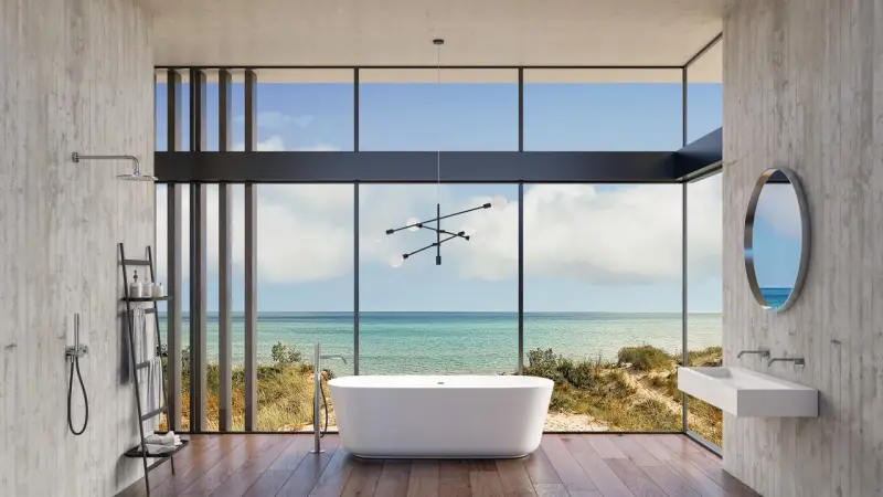 AquaTrimo Acciaio szabadon álló kádcsaptelep kézi zuhannyal, rozsdamentes acél 1208957285