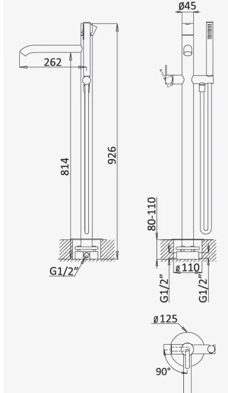 AquaTrimo Acciaio szabadon álló kádcsaptelep kézi zuhannyal, rozsdamentes acél 1208957285