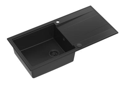 Quadri Luton fekete gránit mosogatótálca csepegtető felülettel, megfordítható, 100x50 cm, fekete dugóval 1208957323