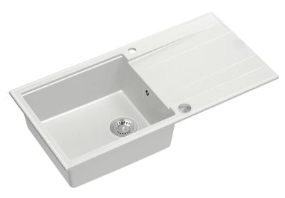 Quadri Luton fehér gránit mosogatótálca csepegtető felülettel, megfordítható, 100x50 cm, rozsdamentes acél dugóval, 1208957324