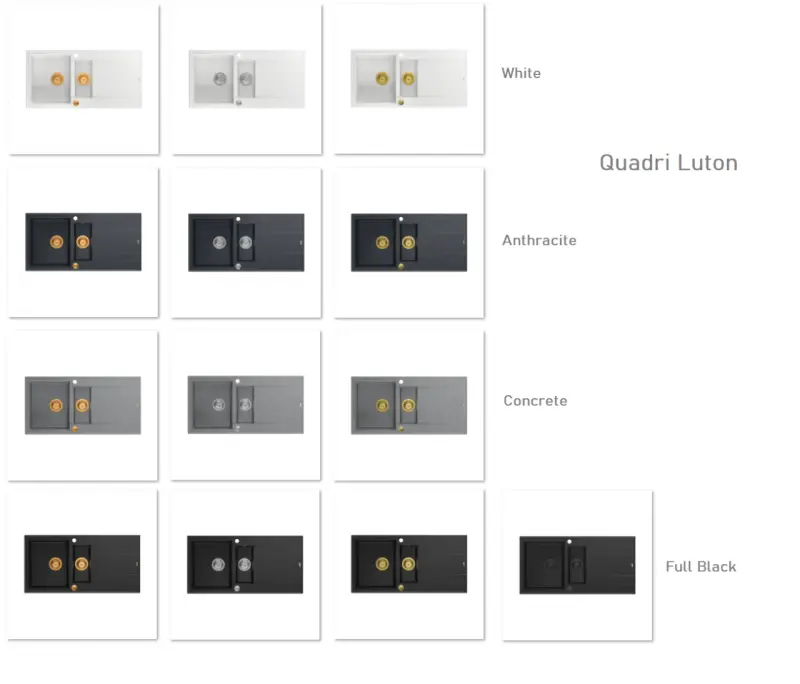 Quadri Luton fekete gránit pultba építhető mosogató csepegtető felülettel, megfordítható, 86x50cm, fekete dugóval 1208957327