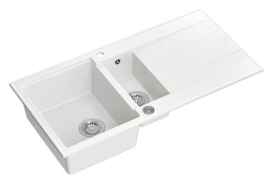 Quadri Luton fehér gránit mosogató 1,5 medencével és csepegtetővel, megfordítható, 100x50cm, rozsdamentes acél dugóval 1208957330
