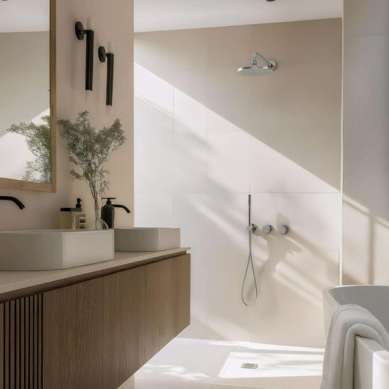 Waterevolution Flow beépíthető zuhanykészlet króm, termosztáttal, esőzuhannyal és kézi zuhannyal 1208957343