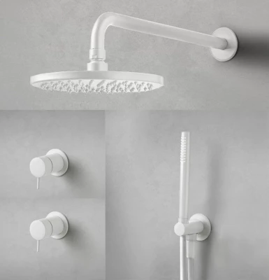 Waterevolution Flow beépíthető zuhanykészlet matt fehér, termosztátos esőzuhannyal és kézi zuhannyal 1208957344