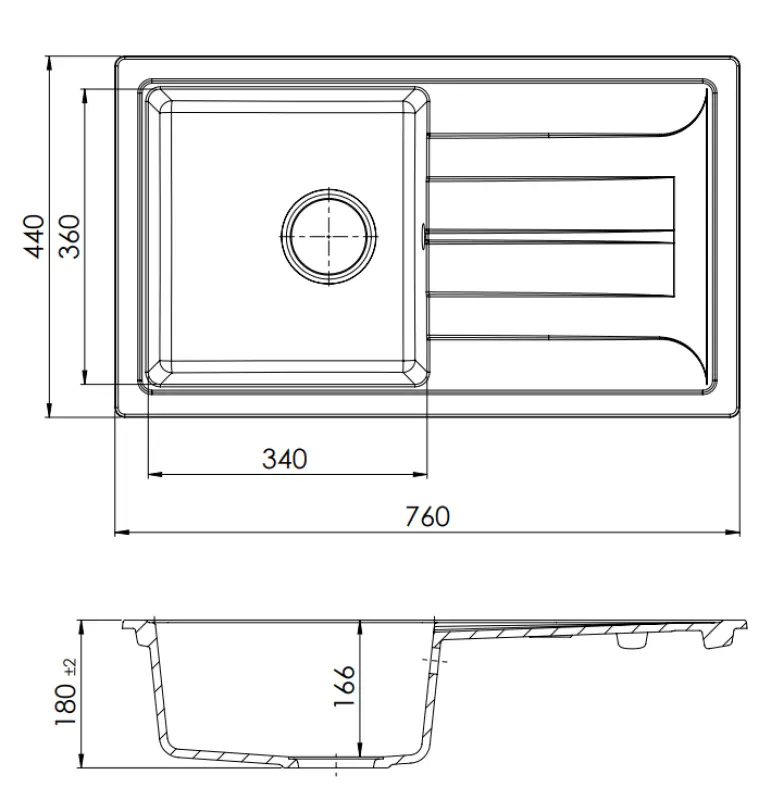 GraniteMy Slim extra ondiepe granieten inbouw zwarte spoelbak 76x44cm met afdruip omkeerbaar 1208957353