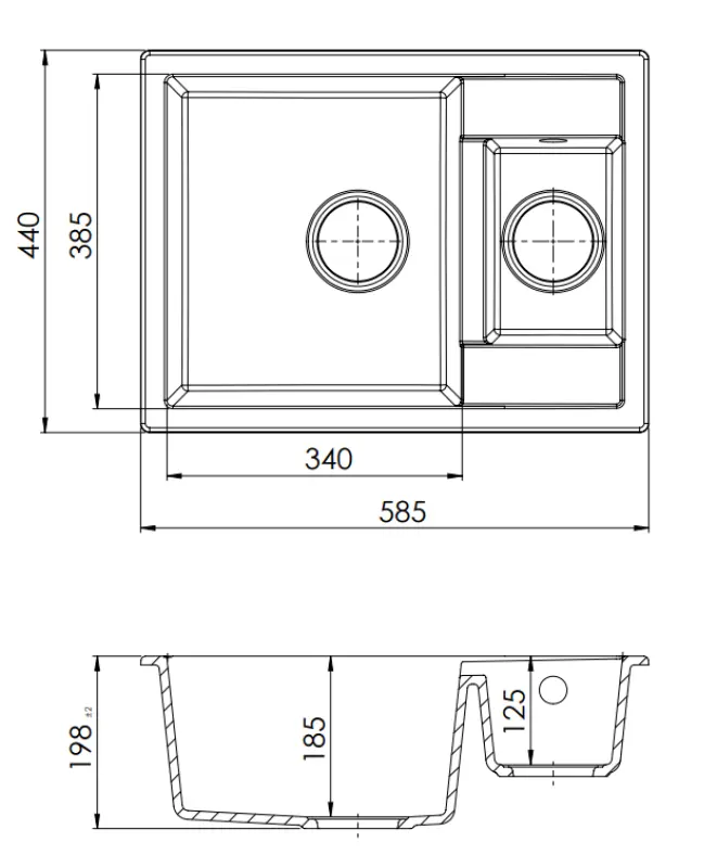 GraniteMy Smart extra sekély 1,5 gránit mosogató fekete, 58x44cm 1208957355