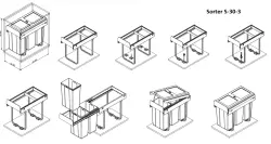 Garbi Sorter S-30-3 beépíthető hulladékkezelő rendszer 3 darab 10 literes szemetesvödörrel 1208957362