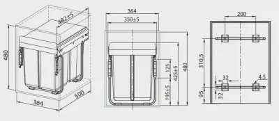 Garbi Sorter S-40-2 ingebouwd afvalverwerkingssysteem met 2 afvalbakken 2 x 20 1208957364