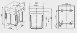 Garbi Sorter S-40-3 beépíthető hulladékrendszer 3 hulladéktartállyal, 1 x 20 és 2 x 10 liter 1208957365