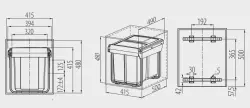 Garbi Sorter S-45-3 beépített hulladékrendszer 3 szemetesvödörrel 1 x 20 és 2 x 10 liter 1208957366