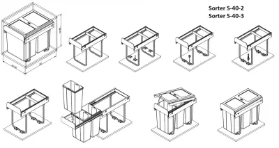 Garbi Sorter S-45-3 beépített hulladékrendszer 3 szemetesvödörrel 1 x 20 és 2 x 10 liter 1208957366