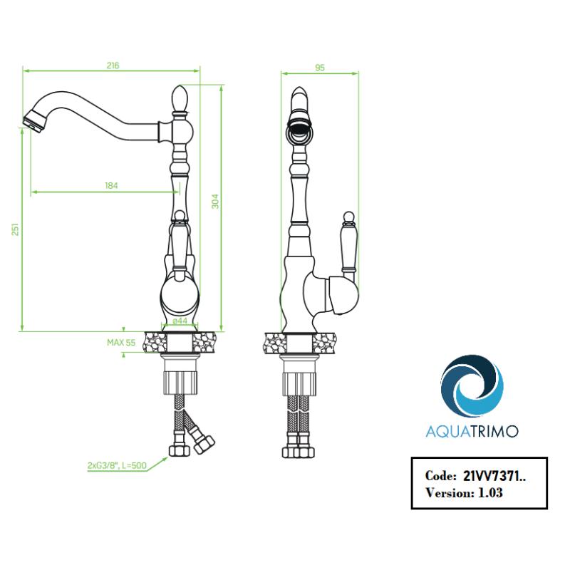 AquaTrimo Vivaldi klasszikus konyhai csaptelep krómozott, forgatható kifolyóval 21VV7371CM