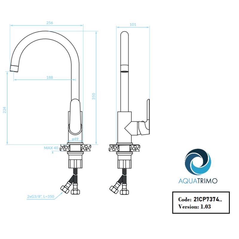 AquaTrimo Chopin egykaros konyhai csaptelep, matt fekete 21CP7374SW
