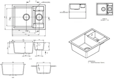 GraniteMy Smart extra sekély 1,5 gránit mosogatótálca fekete, megfordítható 58x44cm 1208957386