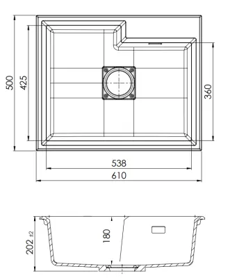 GraniteMy Limited luxus gránit mosogató 61x50 cm fekete négyzet alakú lefolyóval  1208957390