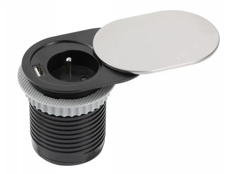 Indux Slide beépíthető konyhai konnektor földeléssel, munkalappal, USB-vel és konnektorral, rozsdamentes acél színű 1208957392