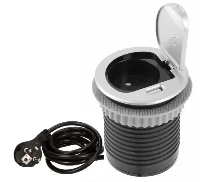 Indux Cover beépíthető földelt konyhai dugalj munkalapba USB-vel és konnektorral, ezüst színű 1208957393