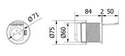 Indux Cover beépíthető földelt konyhai dugalj munkalapba USB-vel és konnektorral, ezüst színű 1208957393