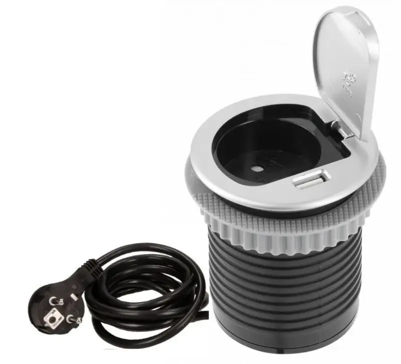 Indux Cover beépített földelt konyhai konnektor munkalappal, USB-vel és konnektorral, ezüst színű 1208957394