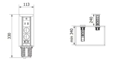 Indux Lift visszahúzható fekete földelt konyhai konnektor munkalapba világítással, 2 x USB és vezeték nélküli töltés 1208957401