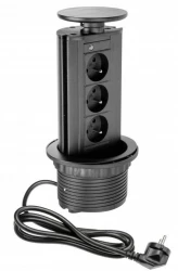 Indux Up & Down süllyeszthető földelésű fekete konyhai konnektor munkalappal, 3 konnektorral 1208957404