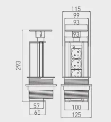 Indux Up & Down süllyeszthető földelésű fekete konyhai konnektor munkalappal, 3 konnektorral 1208957404