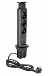 Indux Up & Down kis verzinkált földelt fekete konyhai konnektor munkalapba süllyesztve 3 konnektorral és 2 x USB 1208957418